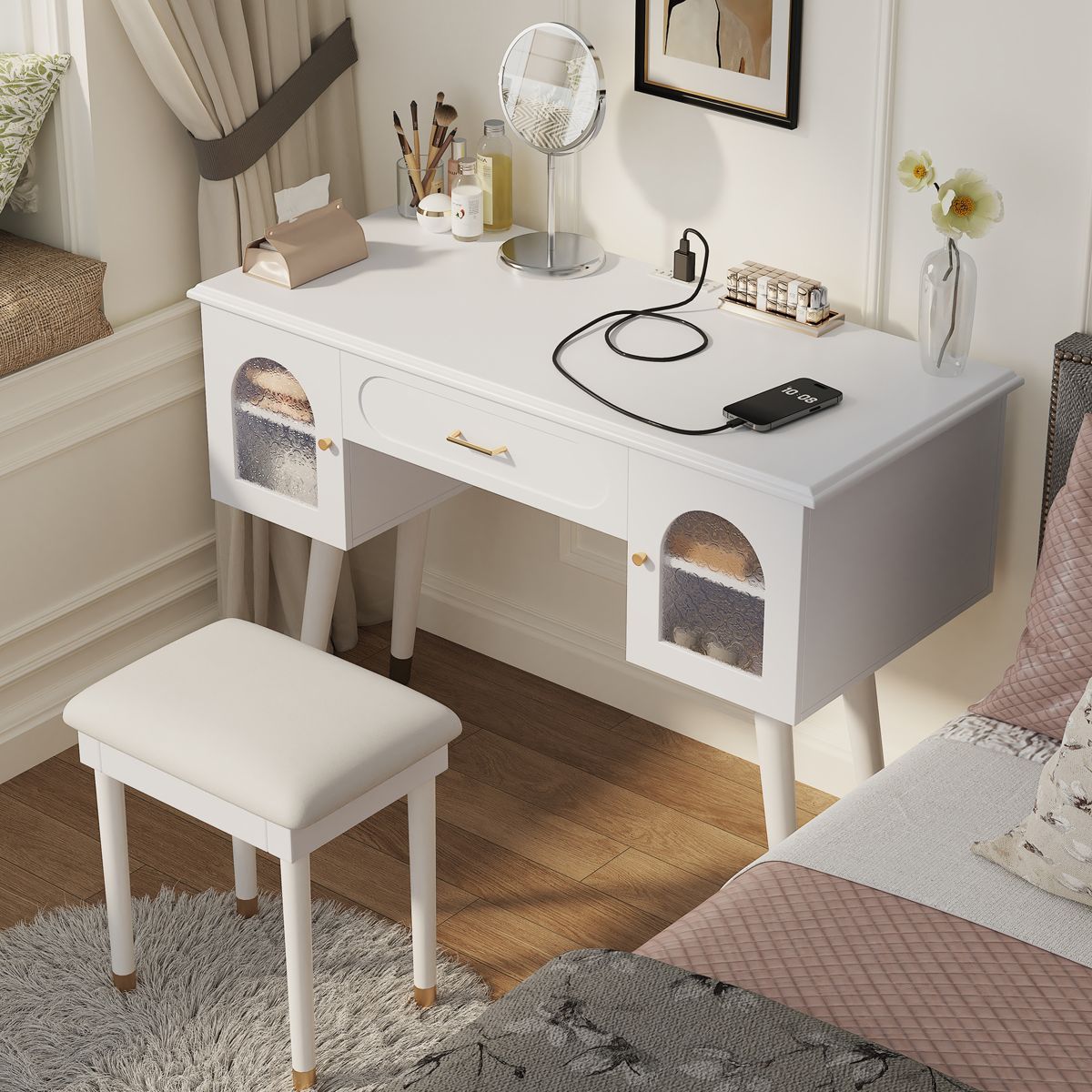 Vanity Table and Chair Set with Charging Port — view 2