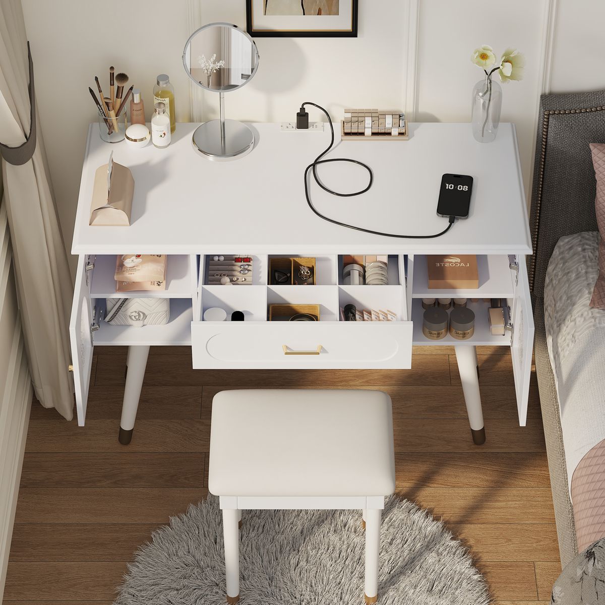 Vanity Table and Chair Set with Charging Port — view 3