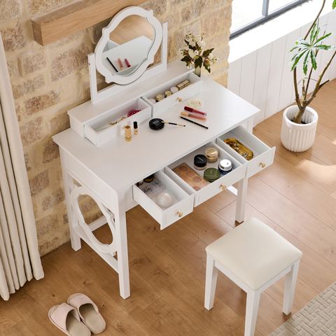 Compact Vanity Set with Reversible Mirror