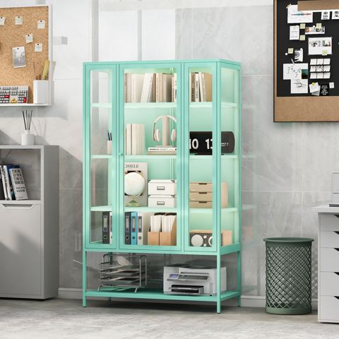 Steel-Frame Curio Cabinet with LED Lights