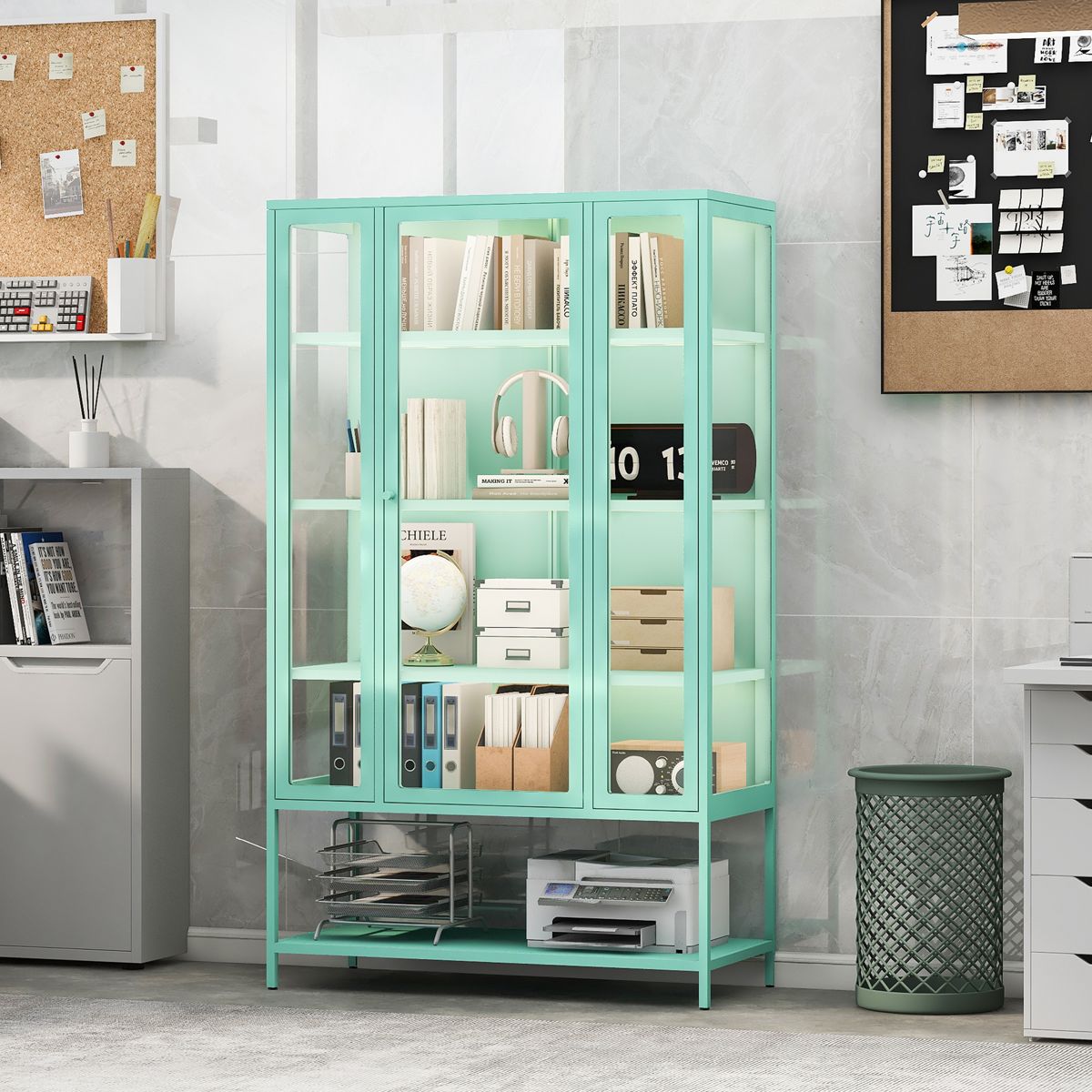 Steel-Frame Curio Cabinet with LED Lights