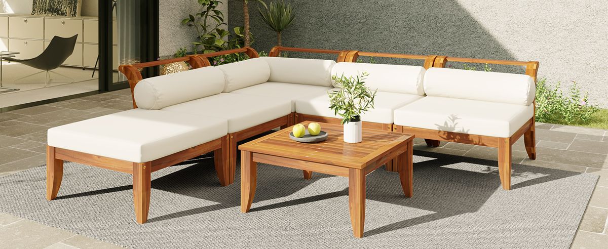 6-Piece Acacia Modular Sectional with Tea Table — view 3