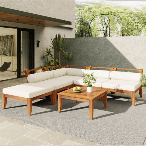 6-Piece Acacia Modular Sectional with Tea Table — view 1