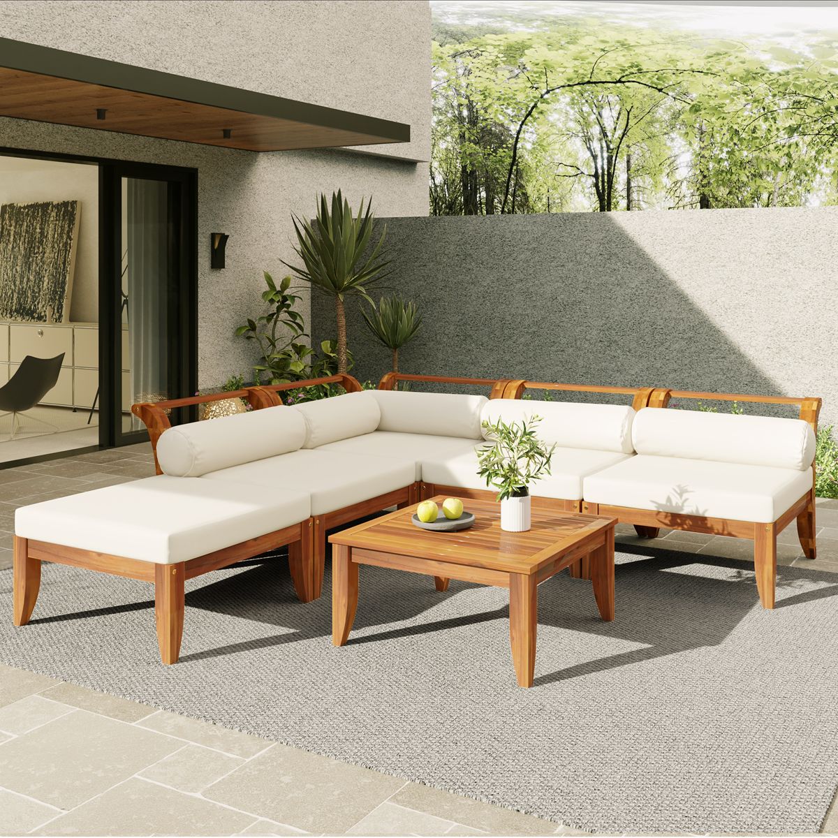 6-Piece Acacia Modular Sectional with Tea Table