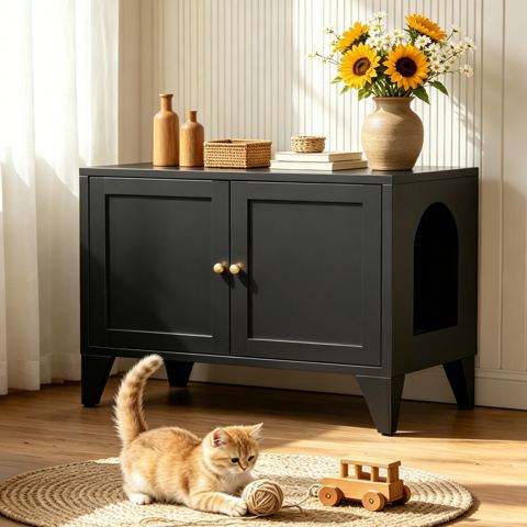 Metal Cat Litter Box Enclosure Side Table