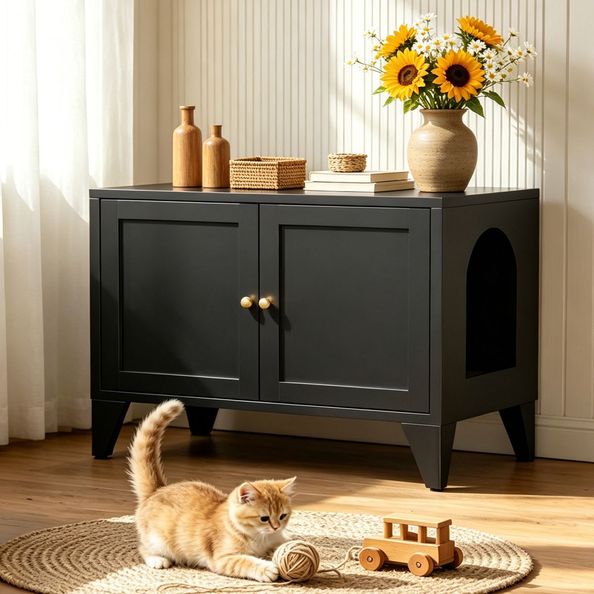 Metal Cat Litter Box Enclosure Side Table