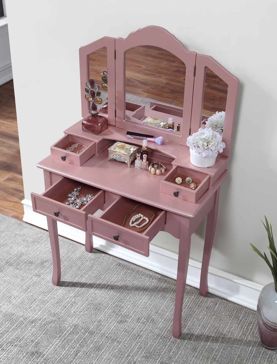 Wood Vanity Set with Three-Panel Mirror — view 4