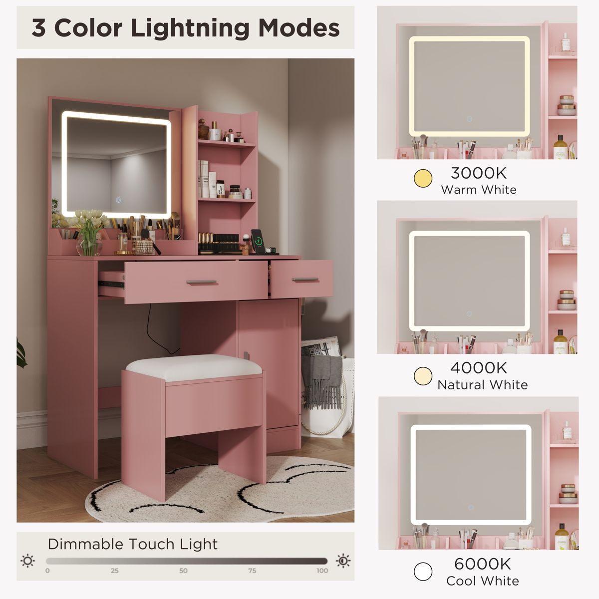 35-Inch LED Mirror Vanity with Charging Station — view 3