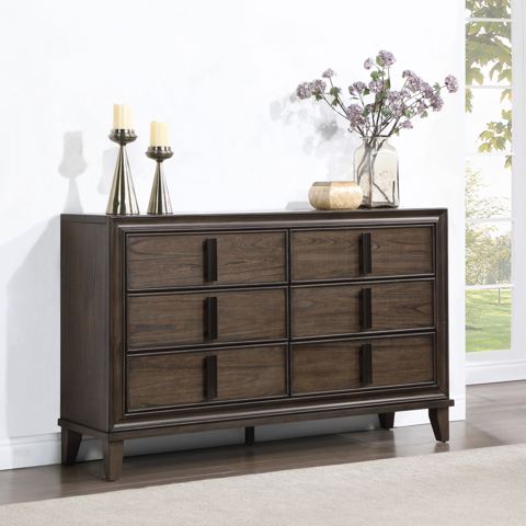 Contemporary Wood Six-Drawer Dresser
