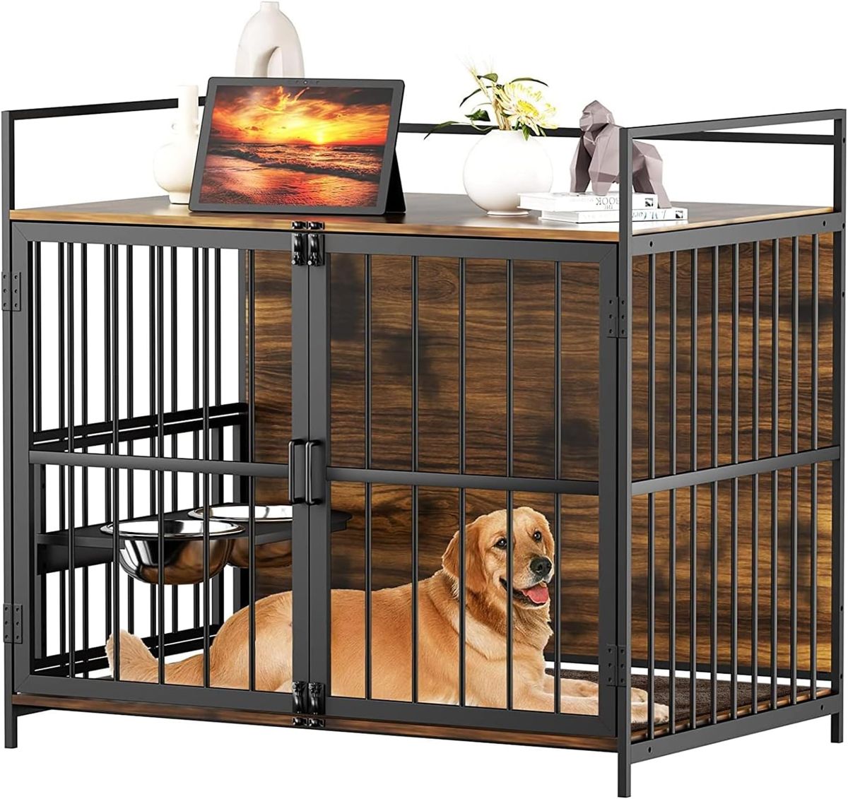 41-Inch Heavy-Duty Dog Crate with Swivel Feeder