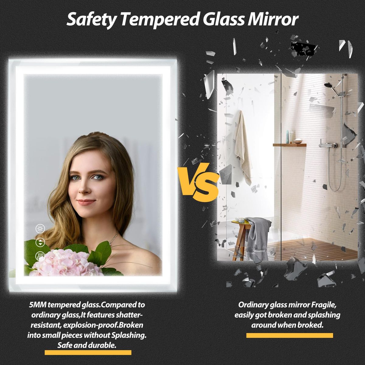 24 x 32 Tempered Glass LED Anti-Fog Mirror — view 2