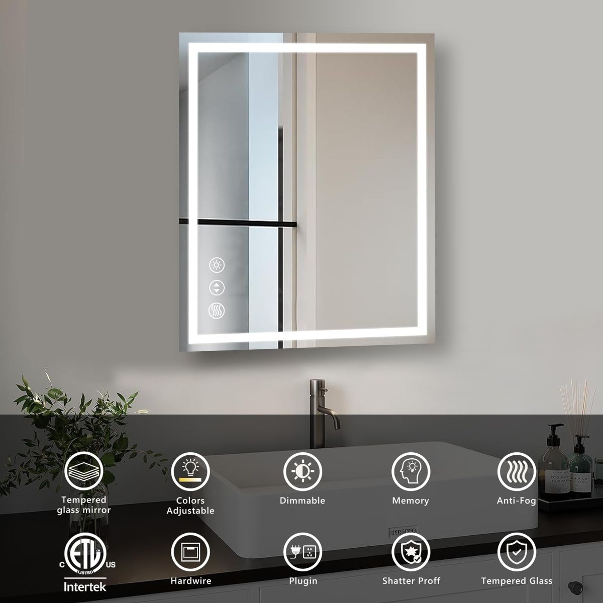 24 x 32 Tempered Glass LED Anti-Fog Mirror — view 4