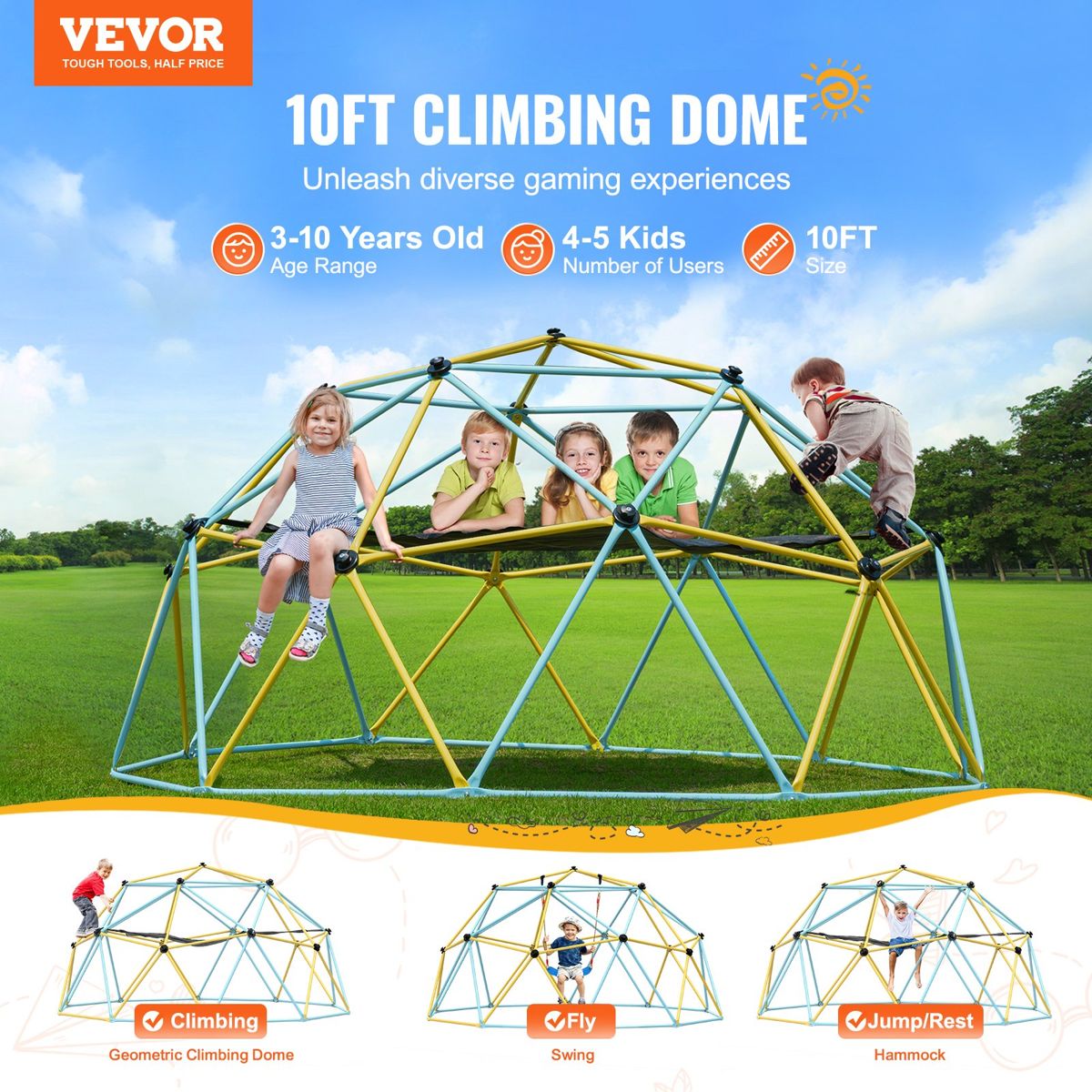 10-Foot Climbing Dome with Swing and Hammock — view 2