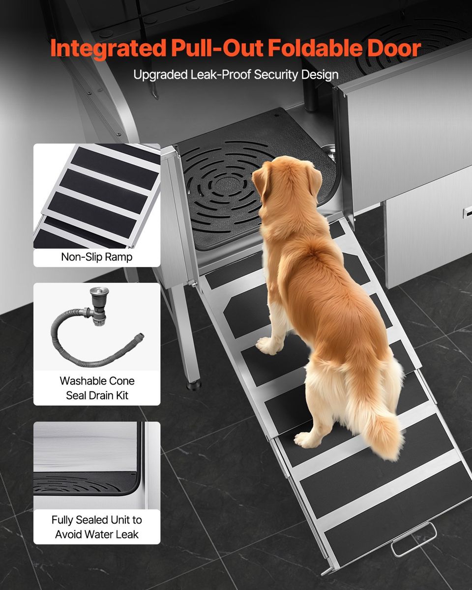 61-Inch Stainless Dog Grooming Tub with Ramp — view 2