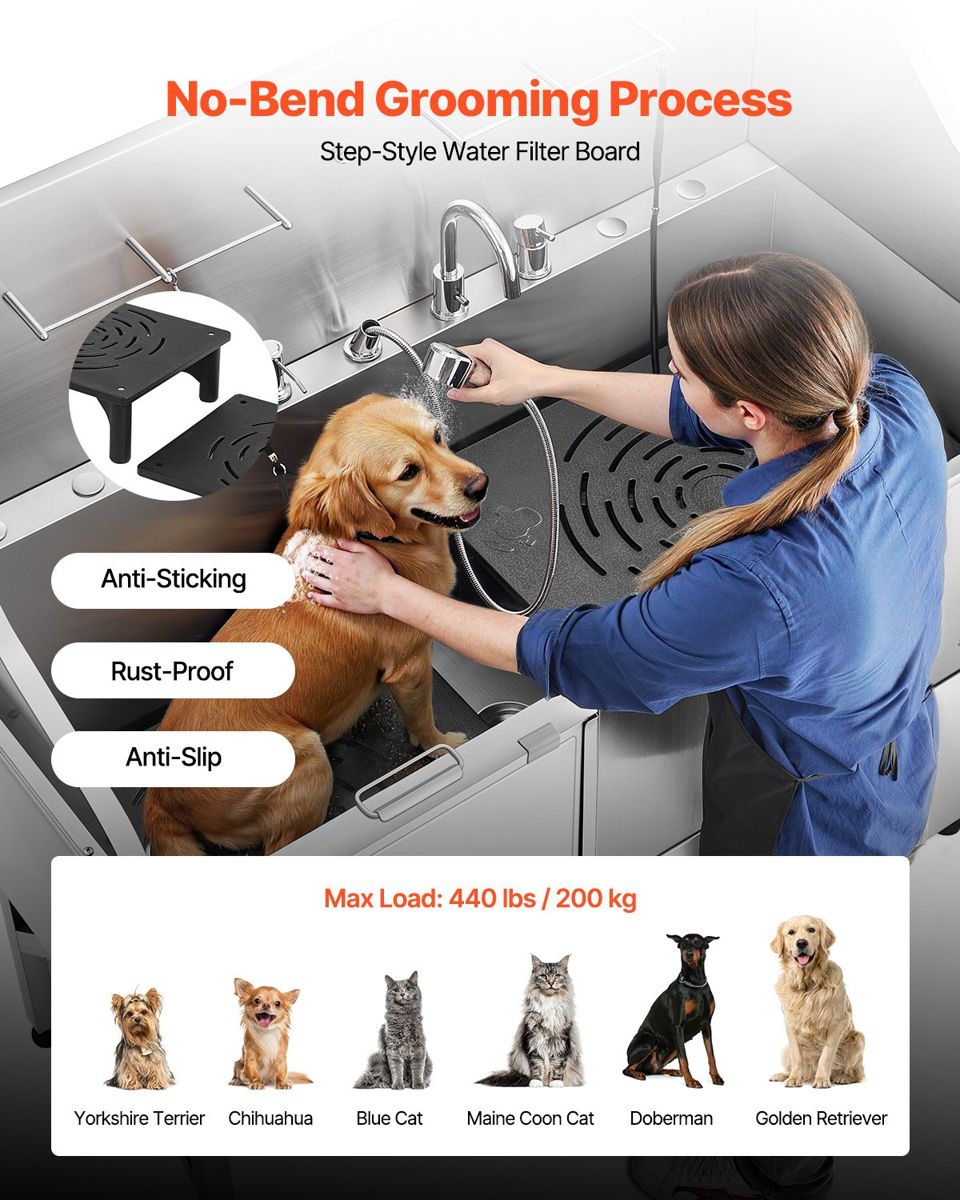 61-Inch Stainless Dog Grooming Tub with Ramp — view 3