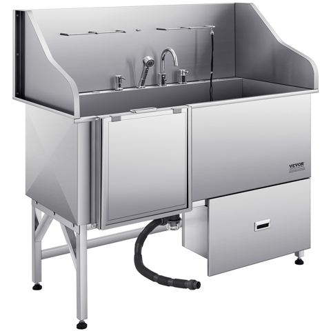61-Inch Stainless Dog Grooming Tub with Ramp