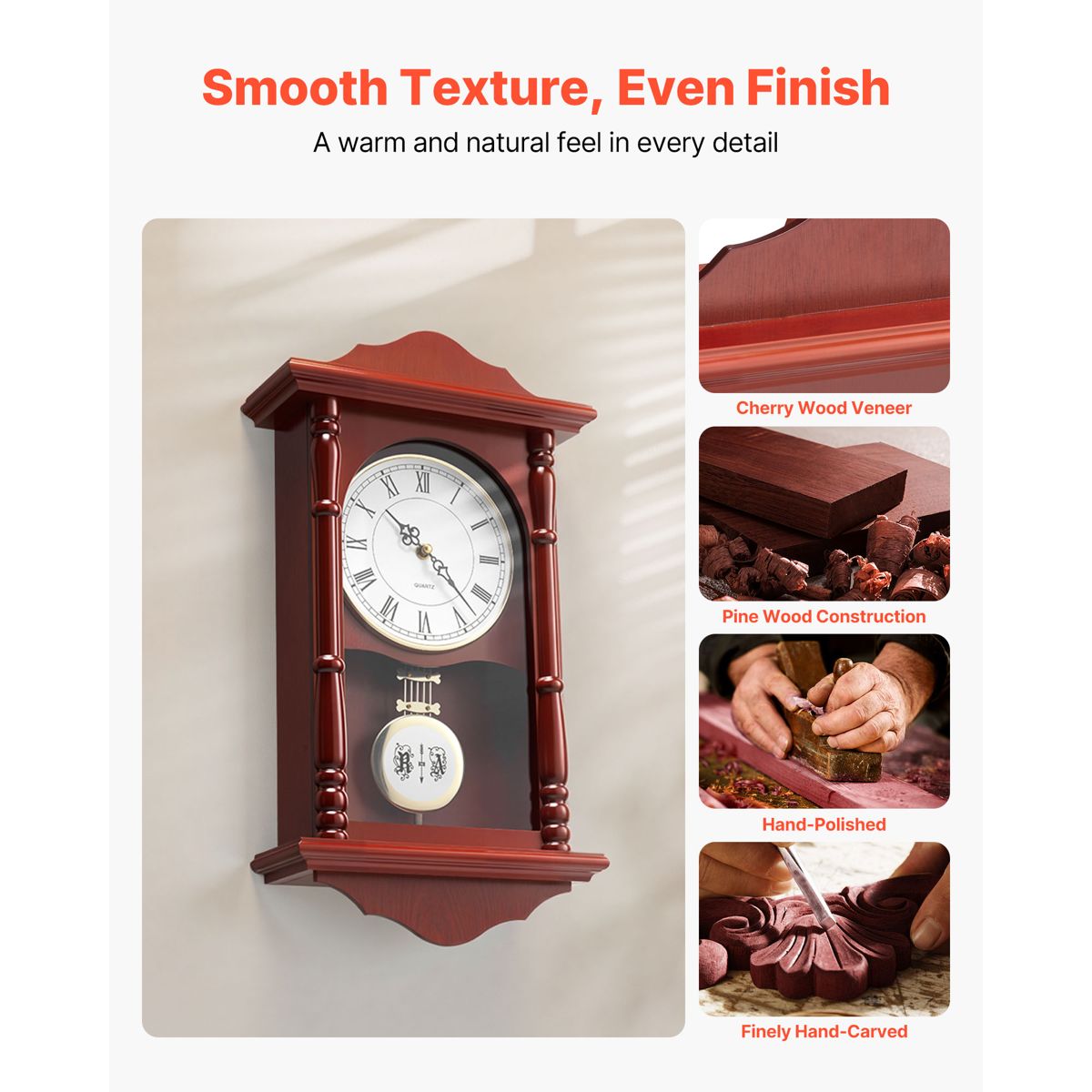 Vintage-Style Pine Pendulum Wall Clock — view 3
