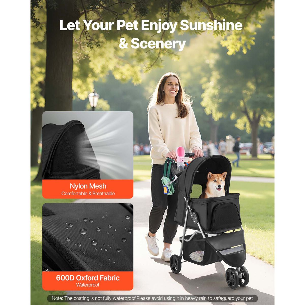 Foldable 3-Wheel Pet Stroller with Brake — view 2