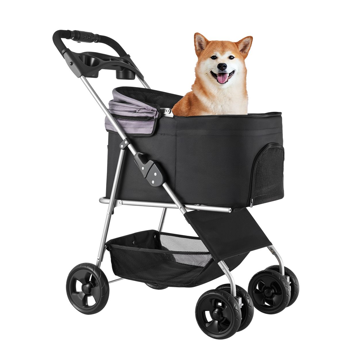 Foldable 4-Wheel Pet Stroller with Carrier