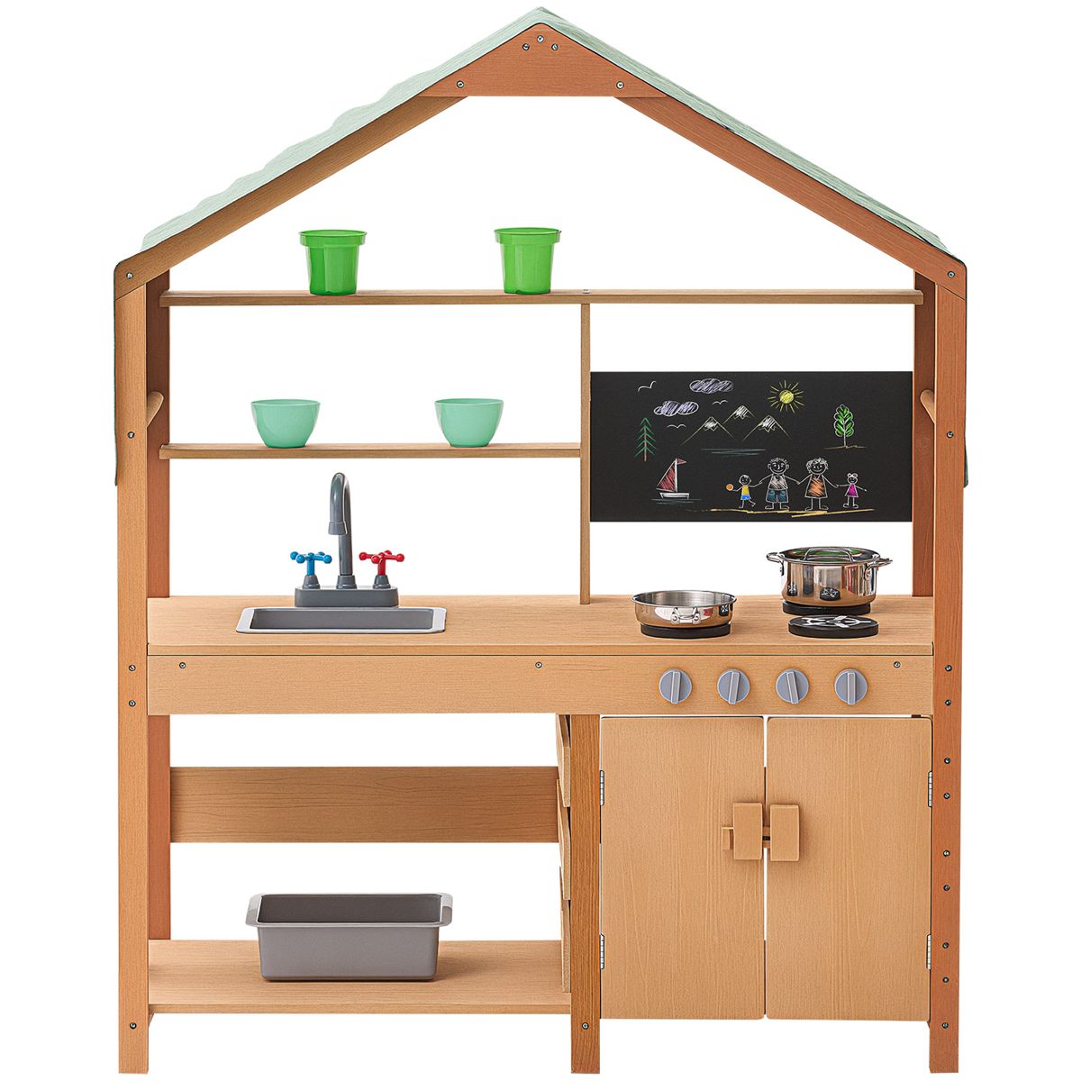 Wooden Mud Kitchen with Striped Canopy