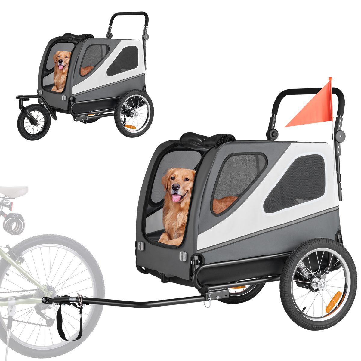 Folding Dog Bike Trailer, 100 lb Capacity