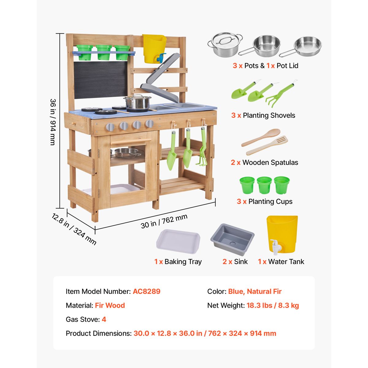 Wooden Mud Kitchen with Stoves and Two Sinks — view 4