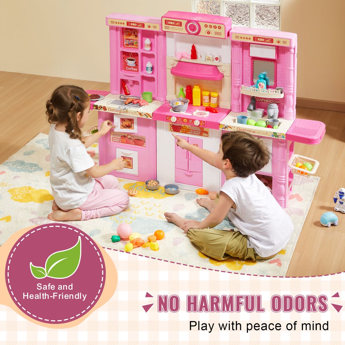 3-in-1 Play Kitchen with 74 Accessories, Pink — view 4