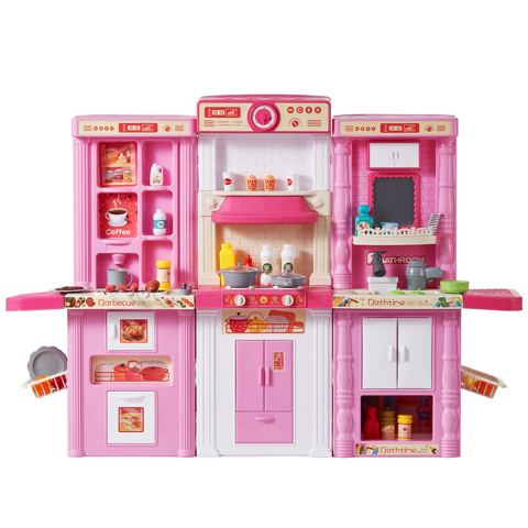 3-in-1 Play Kitchen with 74 Accessories, Pink
