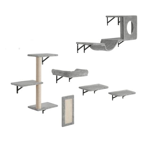 Six-Piece Wall-Mounted Cat Shelf Set