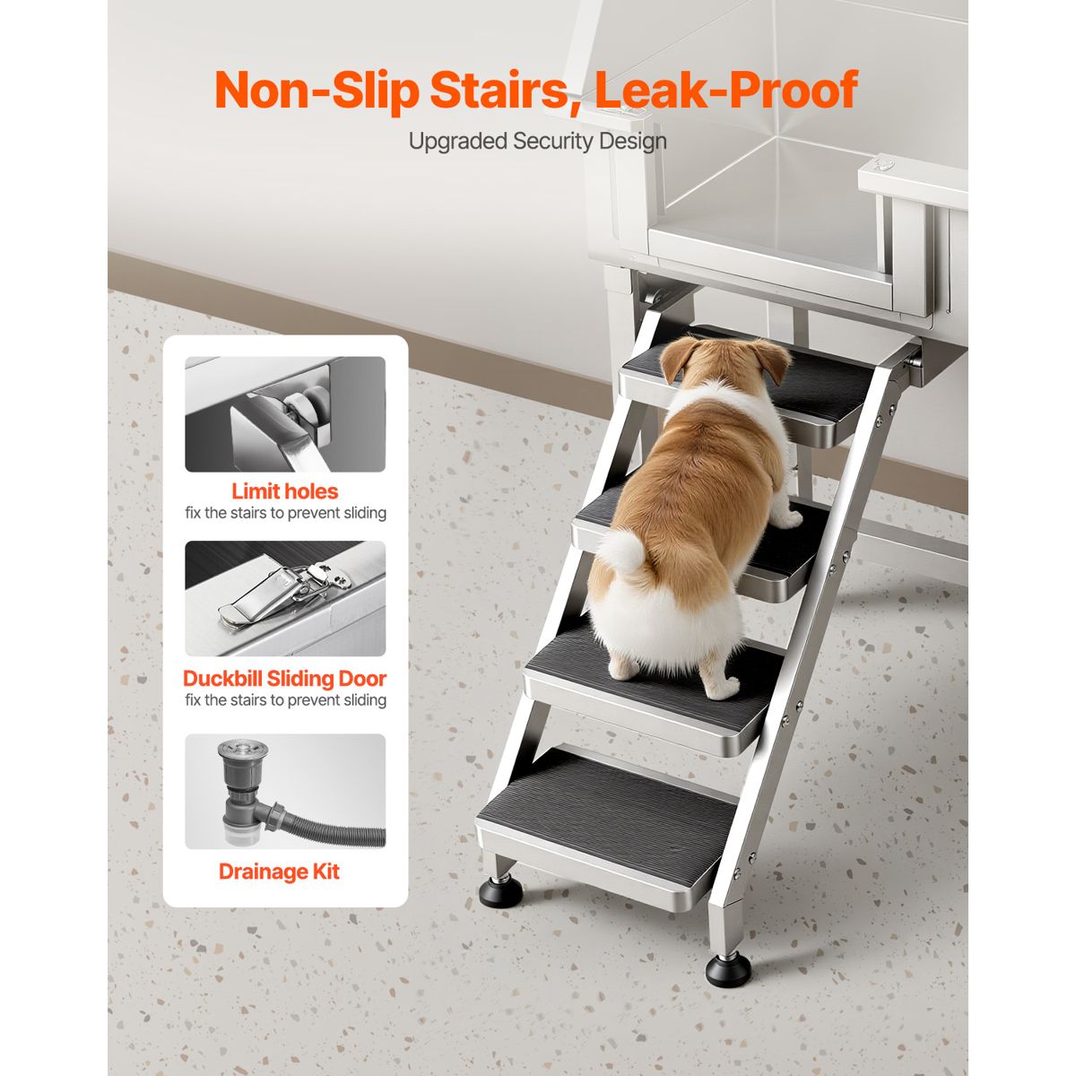34-Inch Stainless Steel Pet Grooming Tub — view 3