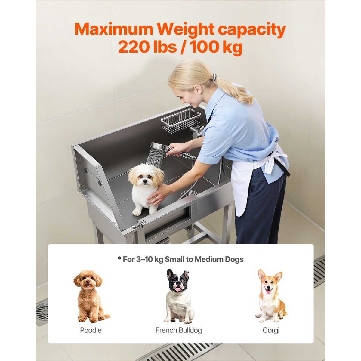 34-Inch Stainless Steel Pet Grooming Tub — view 4