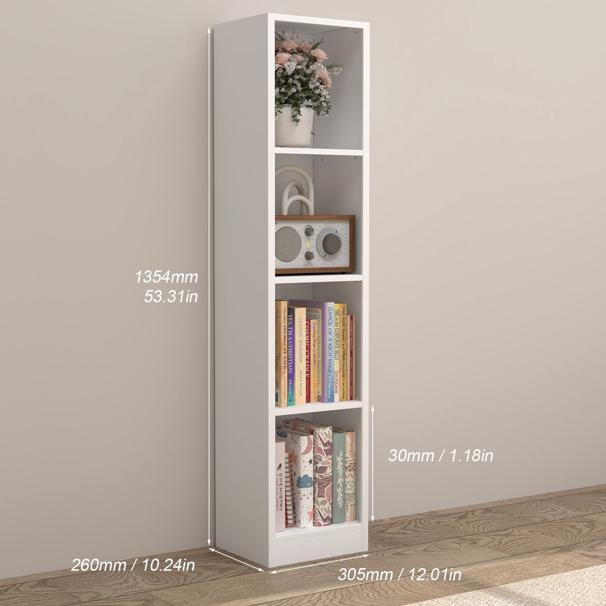 Slim Four-Tier Metal Bookshelf with Anti-Tip Kit — view 2