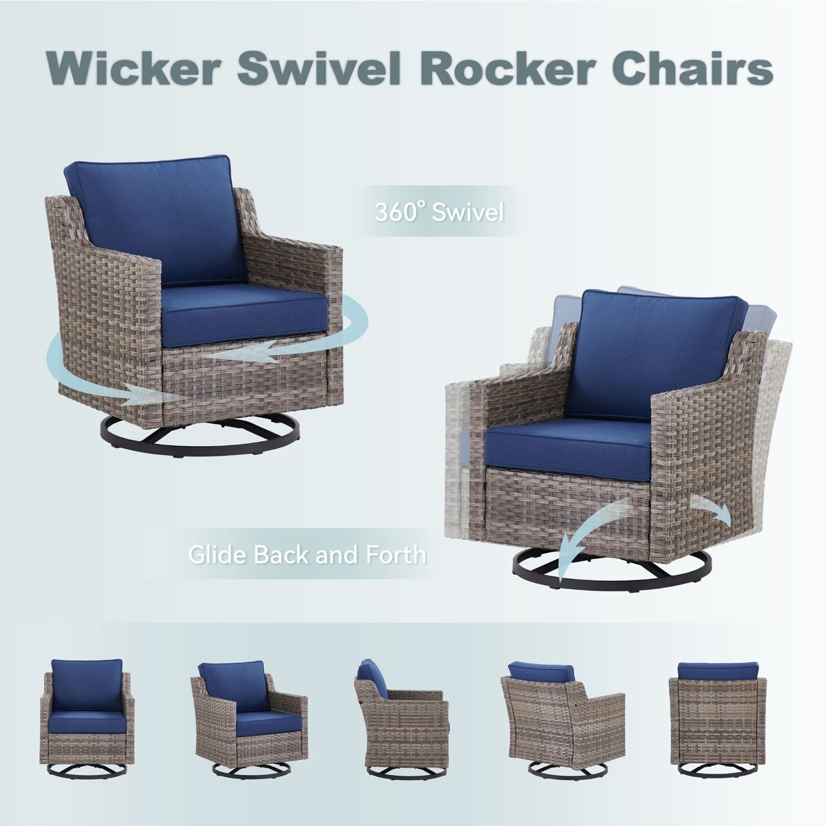 Wicker Swivel Chairs with Side Table, 3-Piece — view 4
