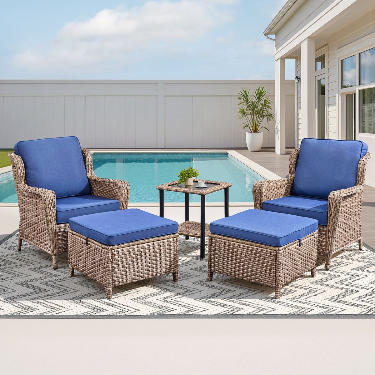 5-Piece Wicker Lounge Chair Set with Ottomans — view 3