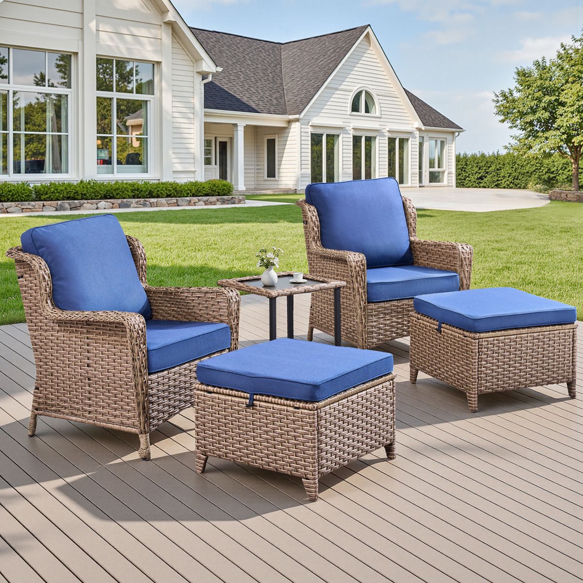 5-Piece Wicker Lounge Chair Set with Ottomans — view 4