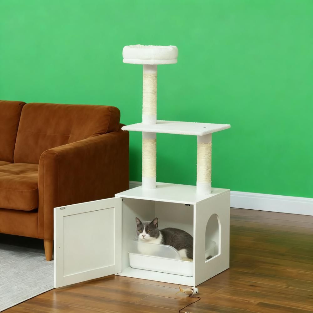 49-Inch Cat Tree with Litter Box Enclosure