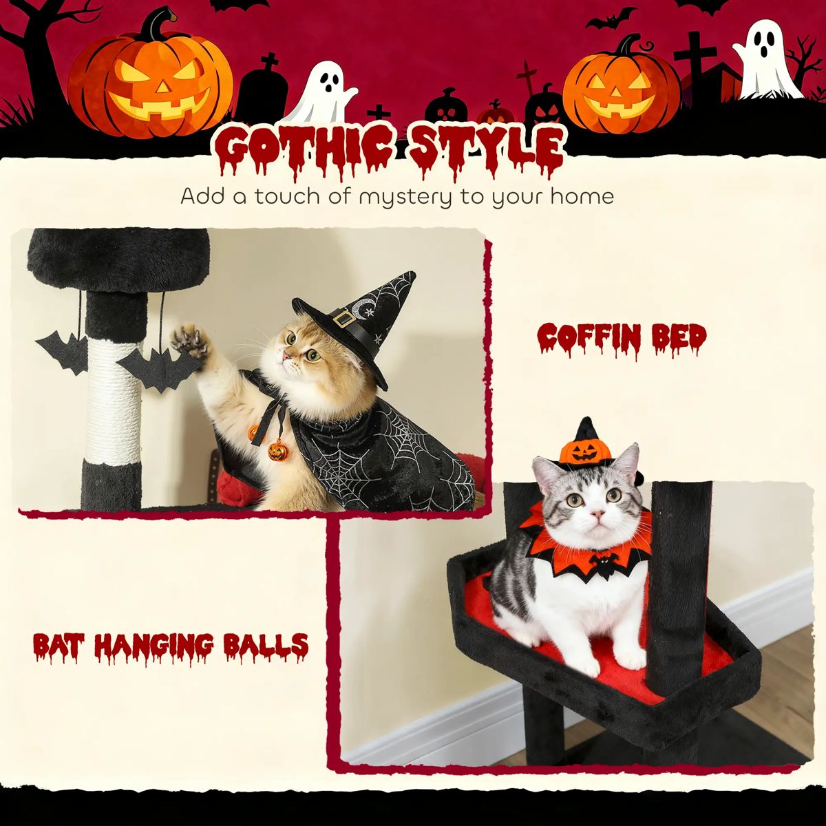 78-Inch Gothic Castle Cat Tree with Coffin Bed — view 4