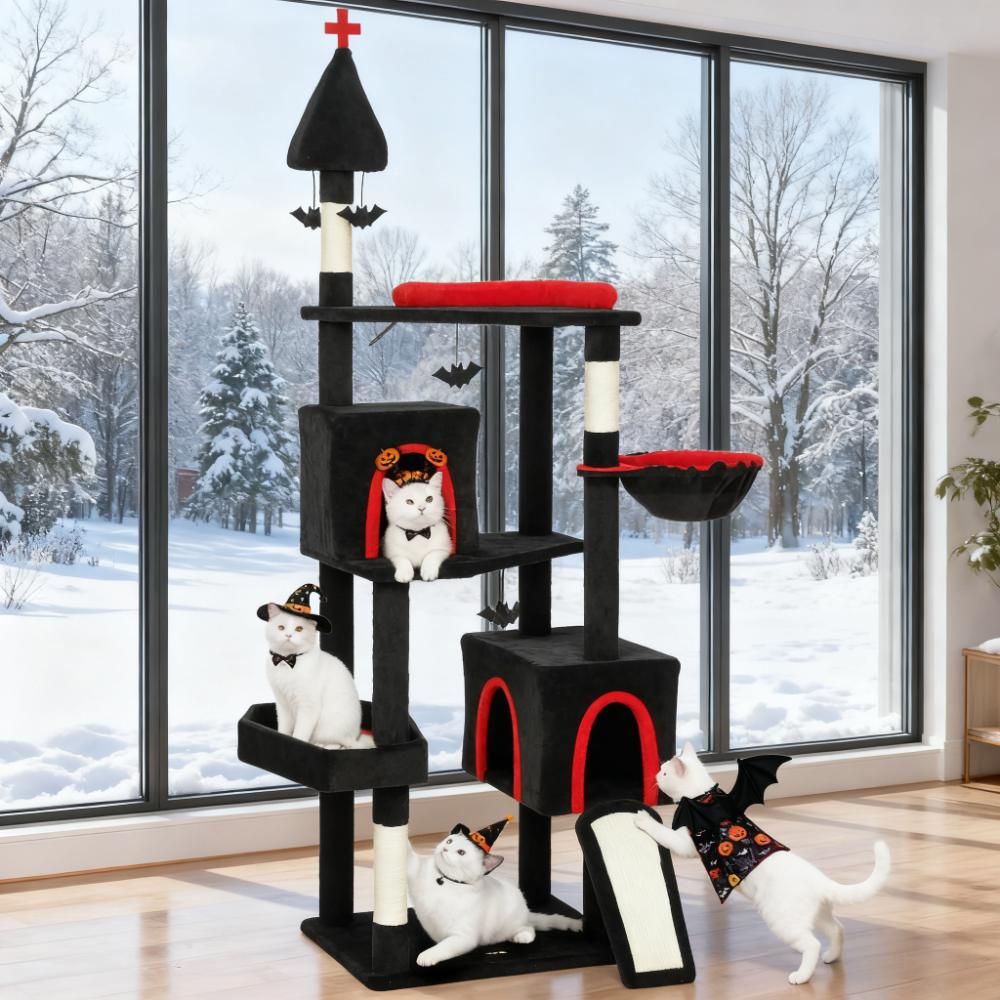 78-Inch Gothic Castle Cat Tree with Coffin Bed