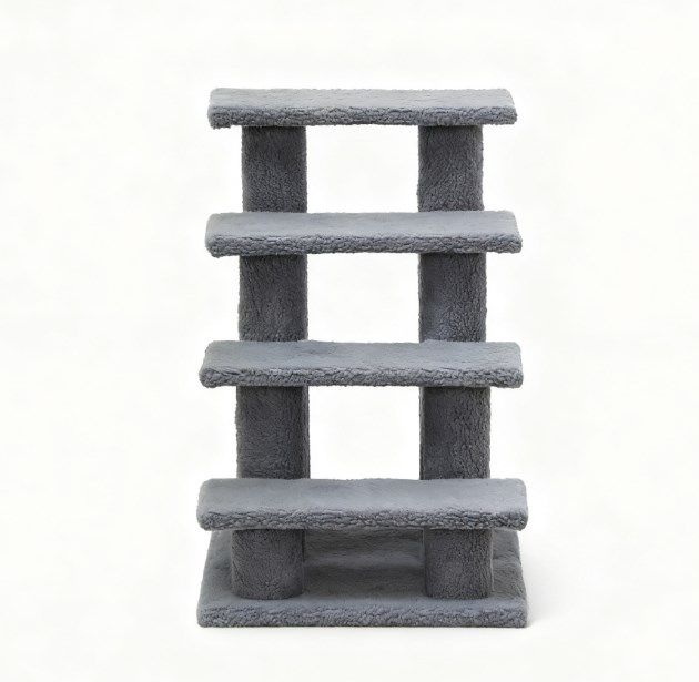 4-Step Carpeted Cat Stairs with 8 Posts, Gray — view 2