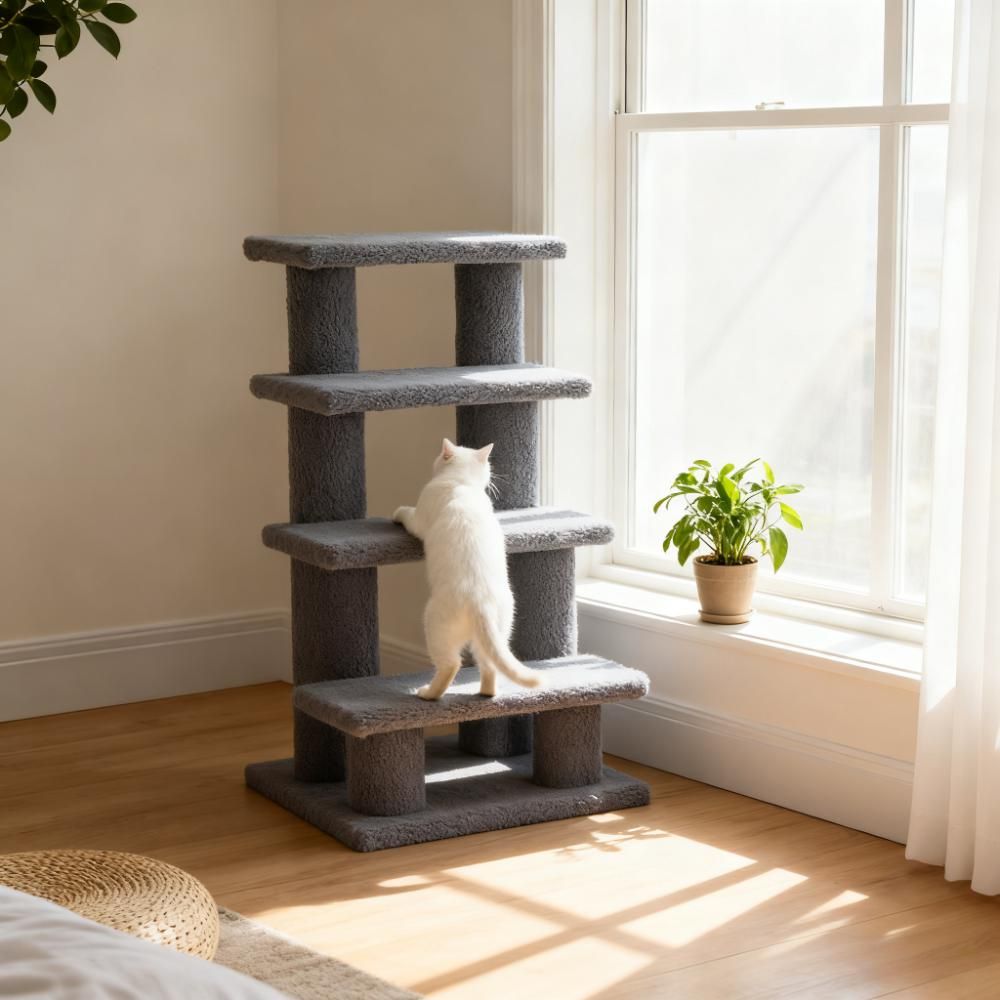 4-Step Carpeted Cat Stairs with 8 Posts, Gray — view 4