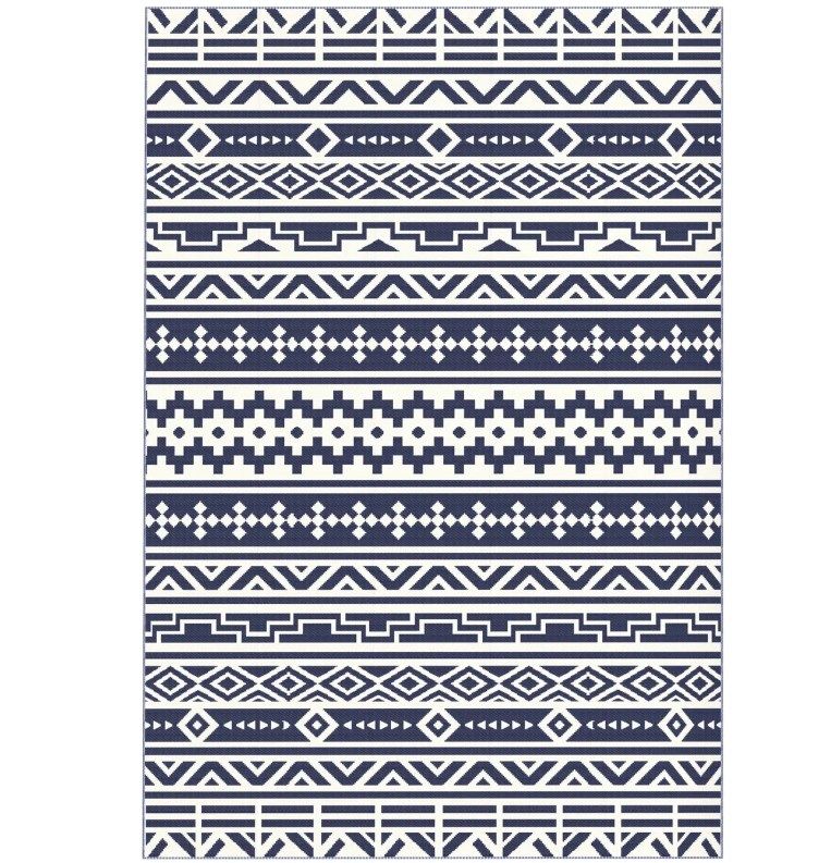 6 x 9-Foot Geometric Outdoor Rug, Blue/White — view 2