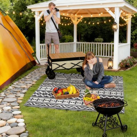 6 x 9-Foot Geometric Outdoor Rug, Blue/White