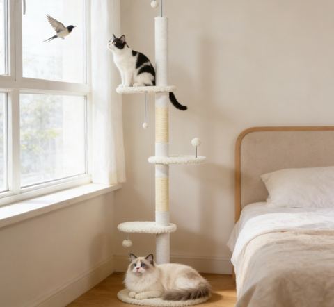 Floor-to-Ceiling Cat Tree with Cloud Perches