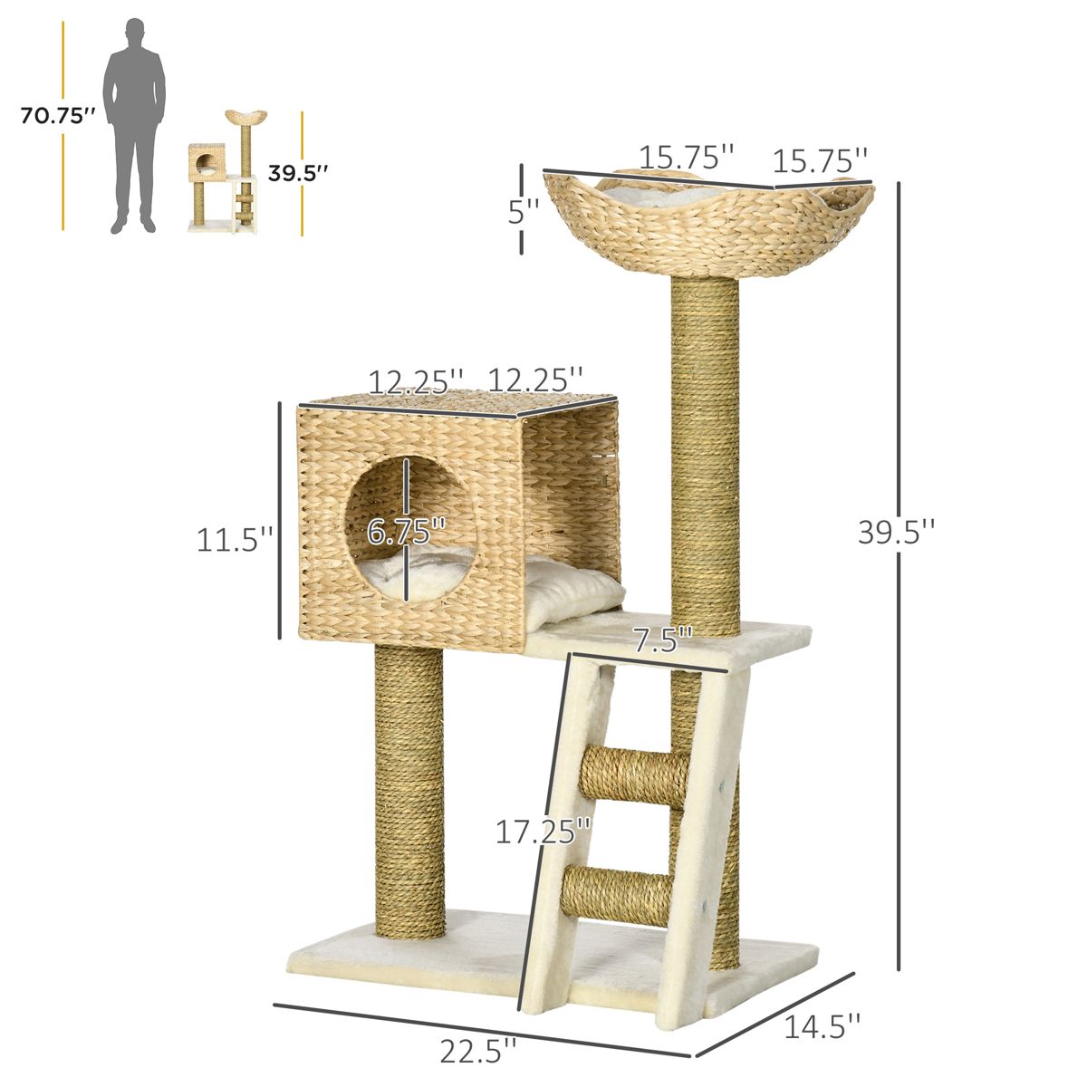 Cattail Weave Cat Tree with Cushioned Bed Cave — view 2