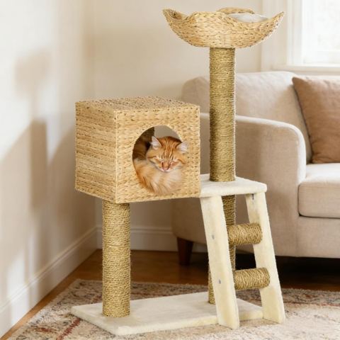 Cattail Weave Cat Tree with Cushioned Bed Cave — view 1