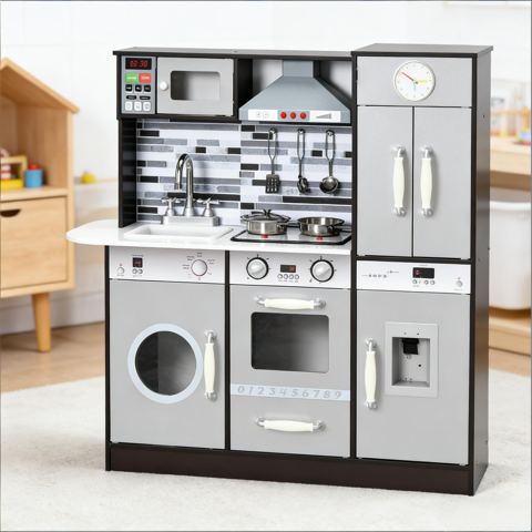 Wooden Play Kitchen with Dishwasher and Oven