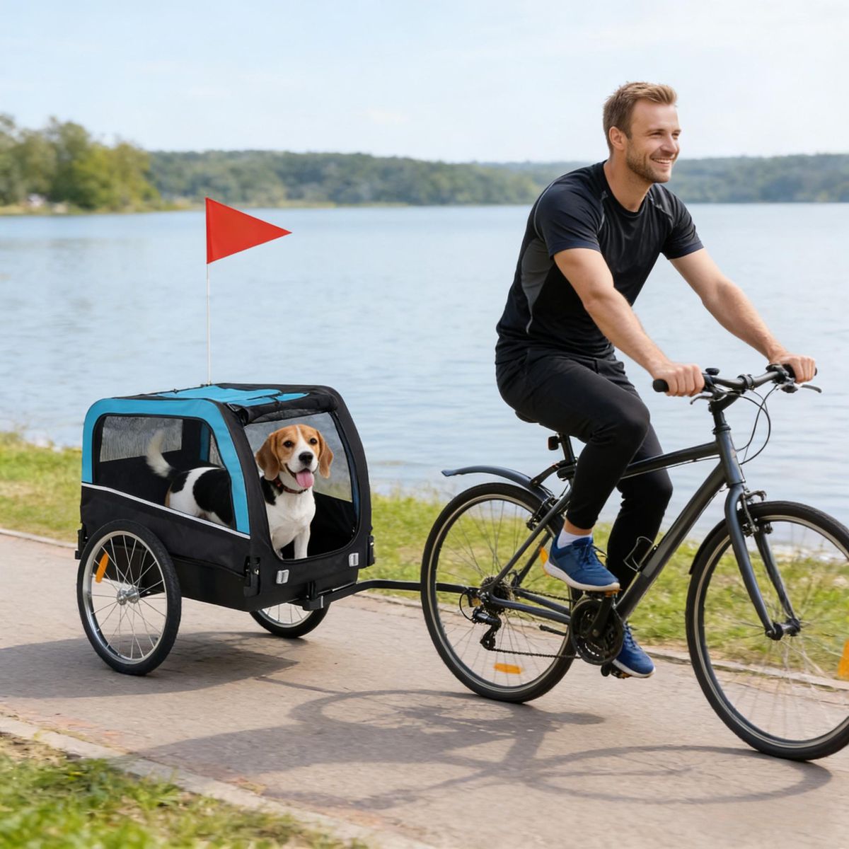 Dog Bike Trailer with Removable Floor, Blue — view 2