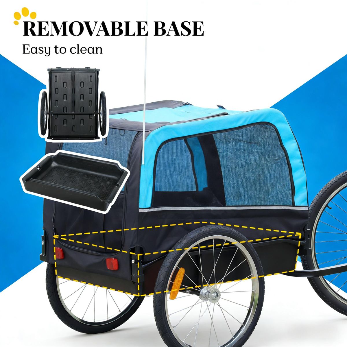 Dog Bike Trailer with Removable Floor, Blue — view 4