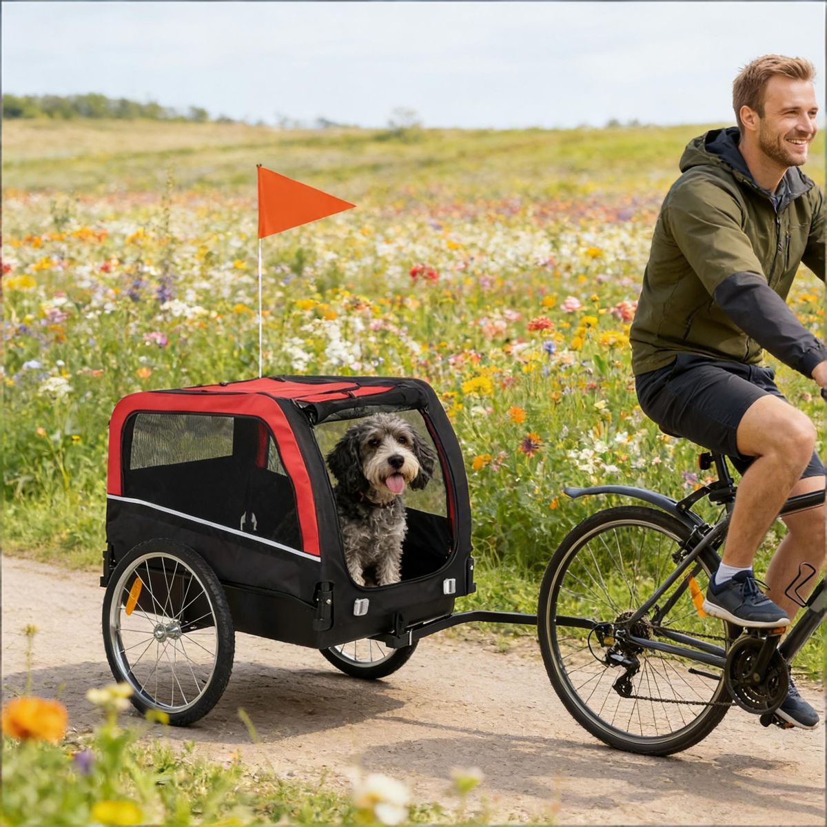 Dog Bike Trailer with Removable Floor, Red — view 2