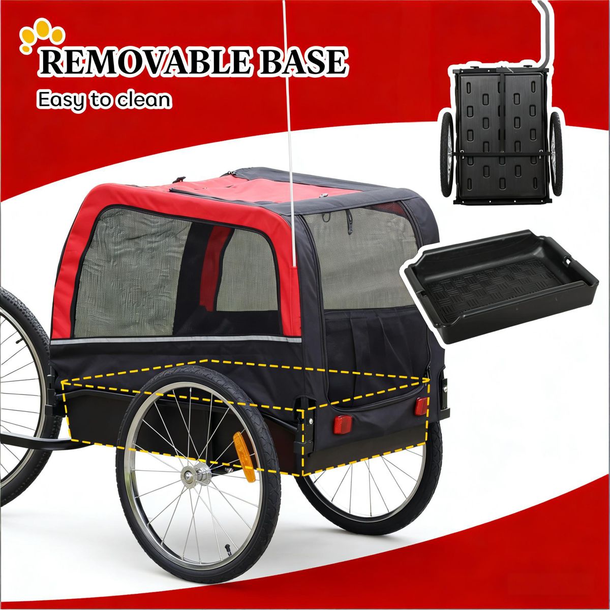 Dog Bike Trailer with Removable Floor, Red — view 3